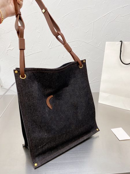 

luojia knotted leather belt denim shopping bag canvas collage thick canvas bag