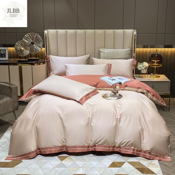 

bedding sets champagne brown splicing 600tc egyptian cotton simple embroidery el set duvet cover flat/fitted sheet pillowcases
