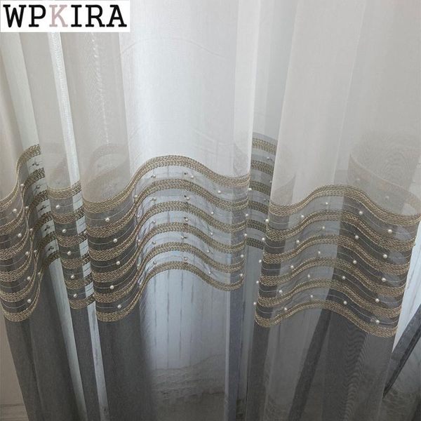 

nordic luxury pearls curtains for living room stripe sheer drape bedroom window voile fabric gauze custom made s364#d curtain & drapes