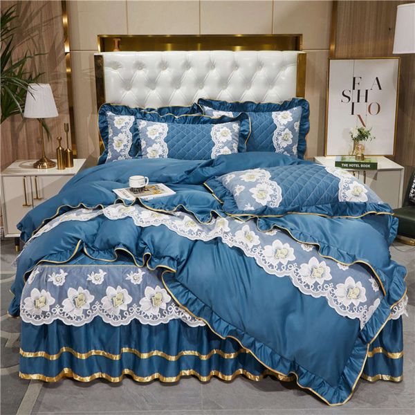 

european style bed skirt four piece princess wind sky silk clip cotton bedspread 1.8m lace quilt cover sheet bedding