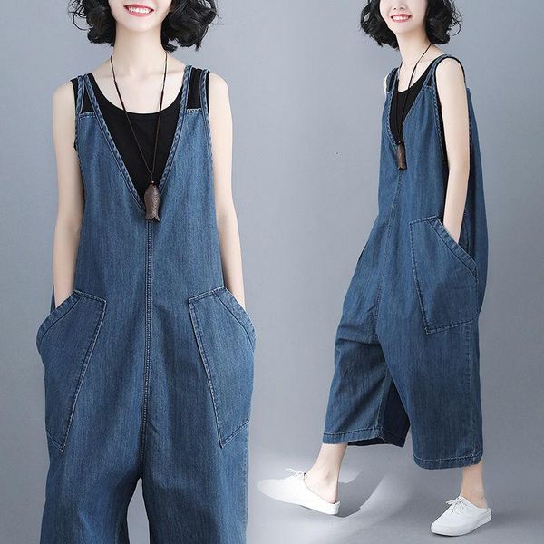 

women's jeans for women overalls wide leg jumpsuits baggy suspenders cowboy pants denim rompers mom high waist fy171, Blue