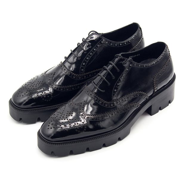 

classic thick heel brogue carved shoes handmade genuine leather leather shoes fashion mens wedding dress shoes, Black
