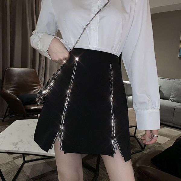 

skirts sequined high waist skirt mini short black elegant leather women faux with bling zipper