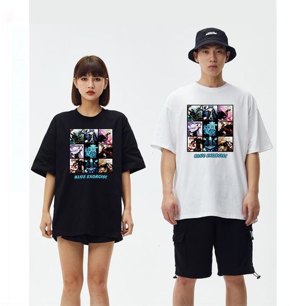 

men's t-shirts men casual tshirt blue exorcis anime couples dress short printed streetwear female ops fashion shirt hip hop clothes, White;black