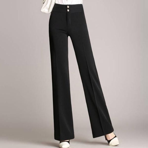 

women's pants & capris lady wide leg black size s-4xl elegant office women work trouser aq427, Black;white