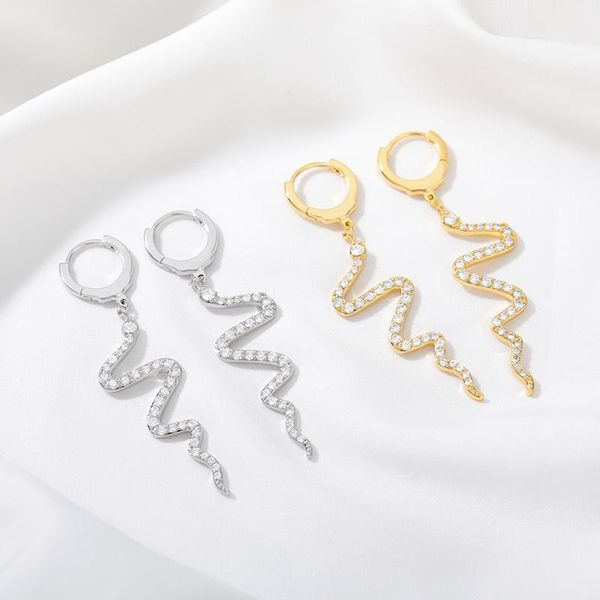 

delicate zirconia earrings for women hip hop gothic kpop sparkling snake baroque style bijoux femme antique charm jewelry gifts hoop & huggi, Golden;silver