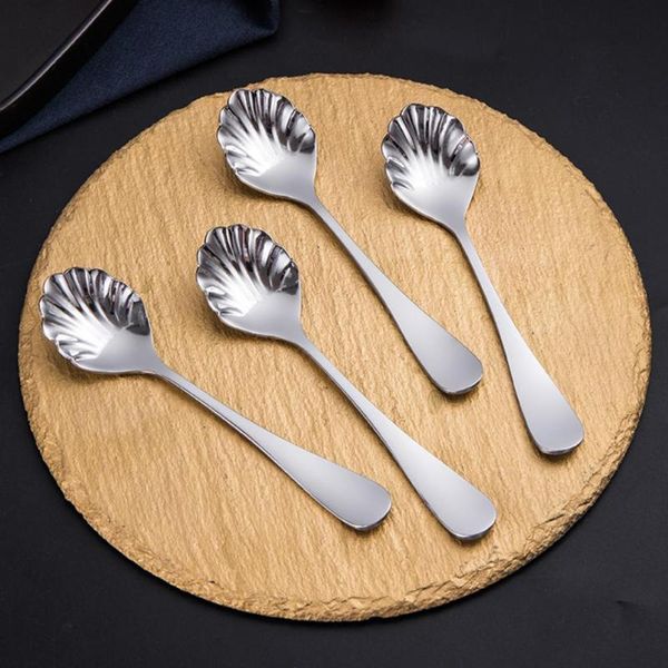 

spoons dessert spoon mirror polish shell shape stainless steel retro coffee sailboat home fruit for kids