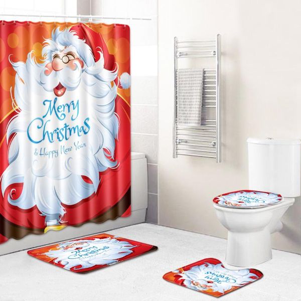 

shower curtains curtain/bath maoilet pad set santa claus tree pattern anti-slip toilet carpet flannel bath mat christmas decor 4 pcs