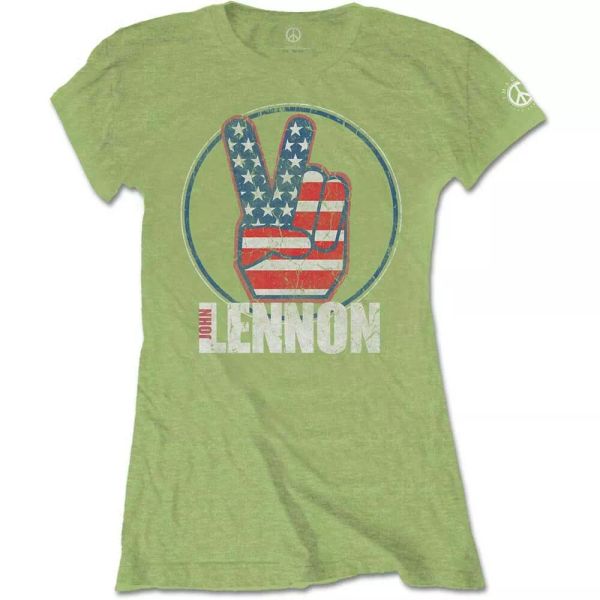 

ladies john lennon peace fingers us flag licensed women ladies t-shirt, White;black