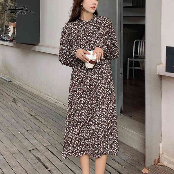 

spring chiffon dress korean flower middle-length vintage plus size long es a line printing party 13198 210508, Black;gray