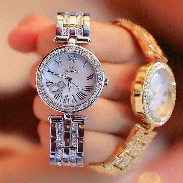 

wristwatches bs bee sister ip plated case luxury women watches waterproof silver shell dial gift jewelry for girlfriend or wife, Slivery;brown