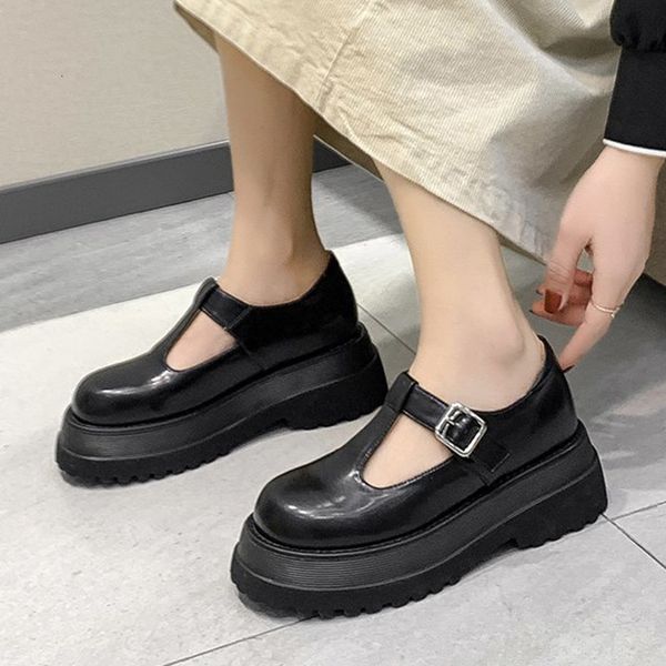 

dress shoes lolita ground shoes with leather handles, girls'shoes casual thick soles and retro belt buckles 8957n 044j, Black