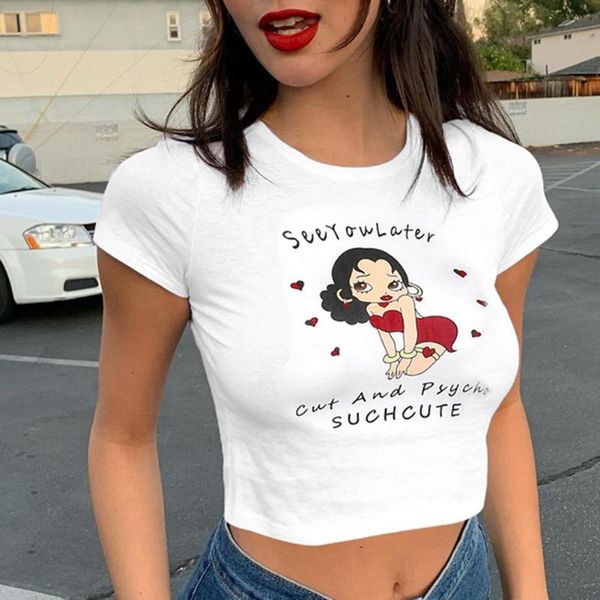 

women's t-shirt women summer 2021 graphic tees ladies cartoon slim crew neck casual fashion printed street hipster, White