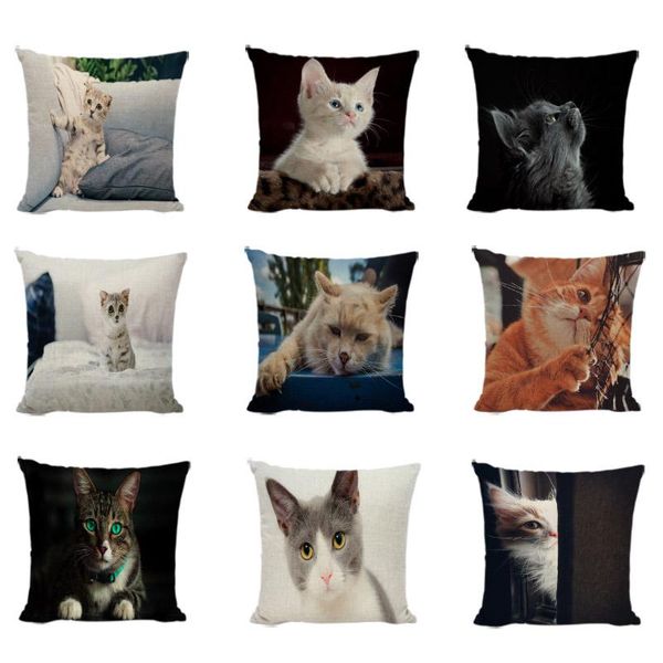 

cartoon cat linen cushion cover 45x45cm pillowcase home decorative pillows for sofa car cojines coussin decoratif cushion/decorative pillow