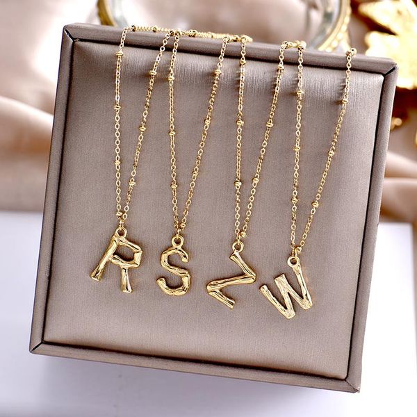 

charm bracelets 316l stainless steel fadeless fashion web celebrity small 18k gold alphabet necklace women's collarbone choker chain, Golden;silver