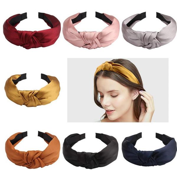 

solid color satin hair hoop knotted wide headbands fashion women hairband elegant accessory luxury silky headwear head band accessories