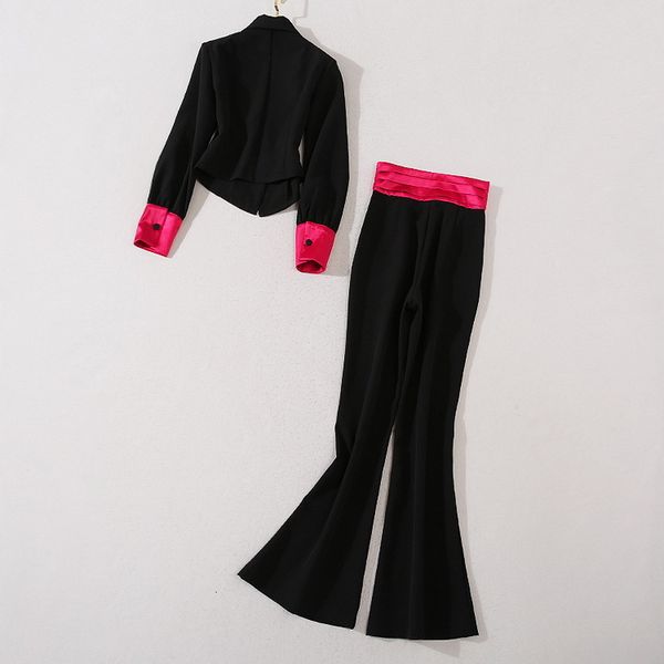 

pant jacket sets autumn winter suits women notched collar long sleeve blazer suits+high waist long pant sets 2pc, Black;white