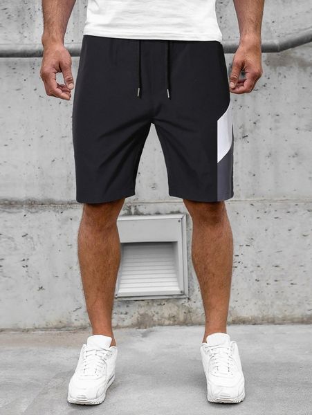 

men contrast side seam drawstring waist shorts g8p6#, Black