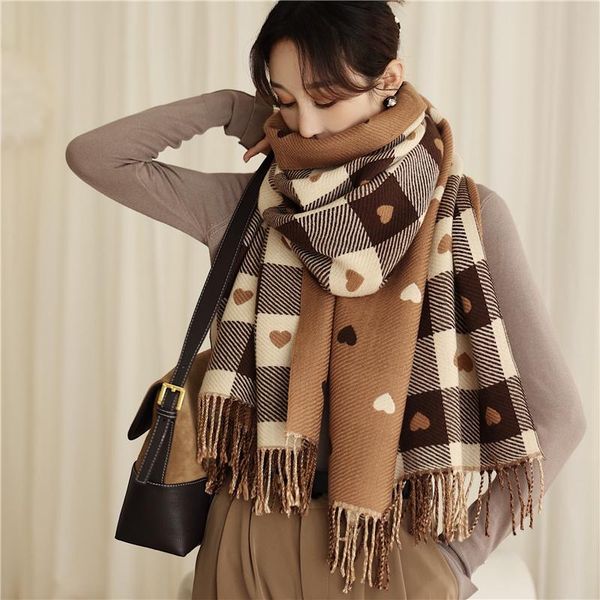 

scarves thick warm blanket tassel long scarvesfashion plaid scarf women winter cashmere pashmina shawls and wraps bufanda, Blue;gray