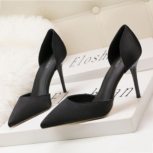 

korean style fashion elegant pure color women's shoes high heels thin silk hollow out sandals, Black