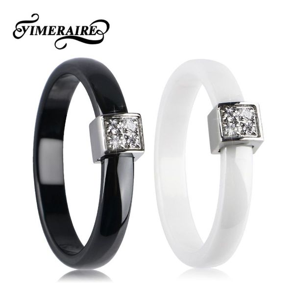 

cluster rings fashion ceramic with square crystal black white smooth finger for women ladies simple style date jewelry accessories, Golden;silver