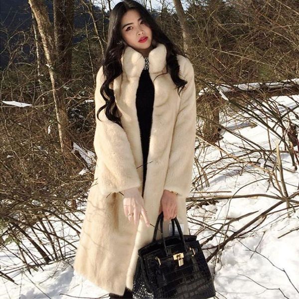 

women's fur & faux coat women long winter section imitation water jacket coats plush female outerwear 3xl, Black