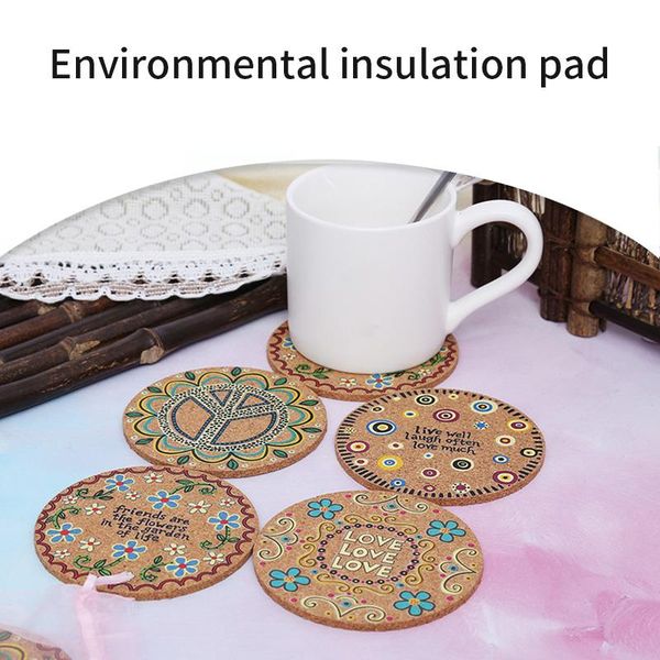 

mats & pads 4 pcs moisture resistant natural cork round cup coasters drink heat insulation patterned pot holder for tabletop