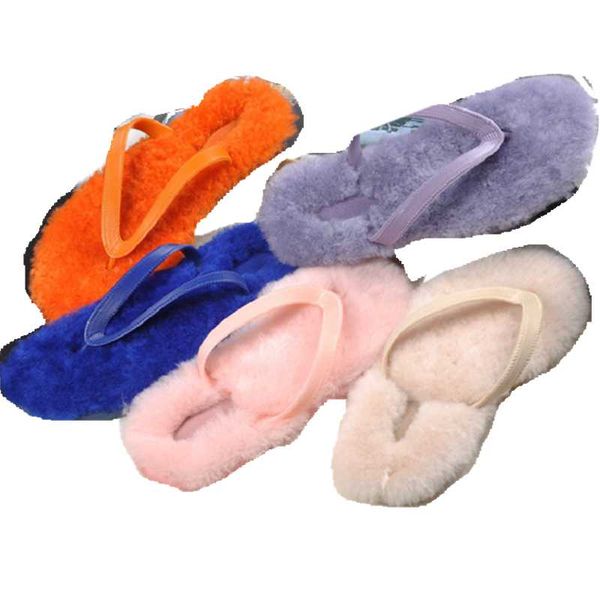 

slippers 1055 fashion wool flat bottomed woolen for women winter fur slides, Black