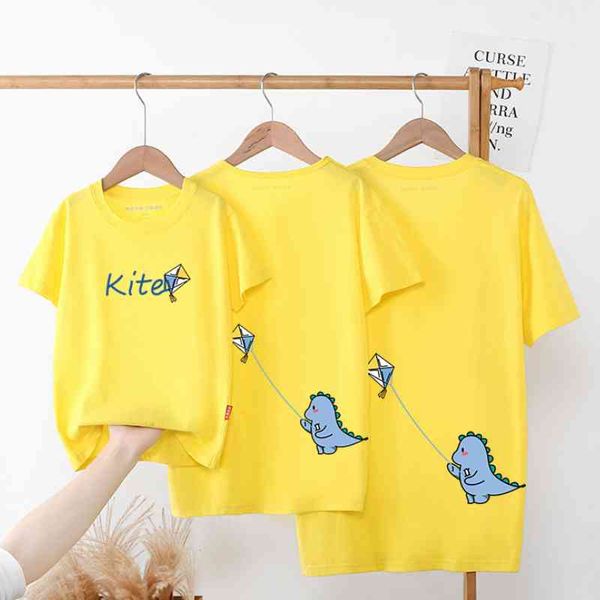 

parent-child summer printed short-sleeved t-shirt cotton mommy and me clothes matching family outfits boy 210515, Blue