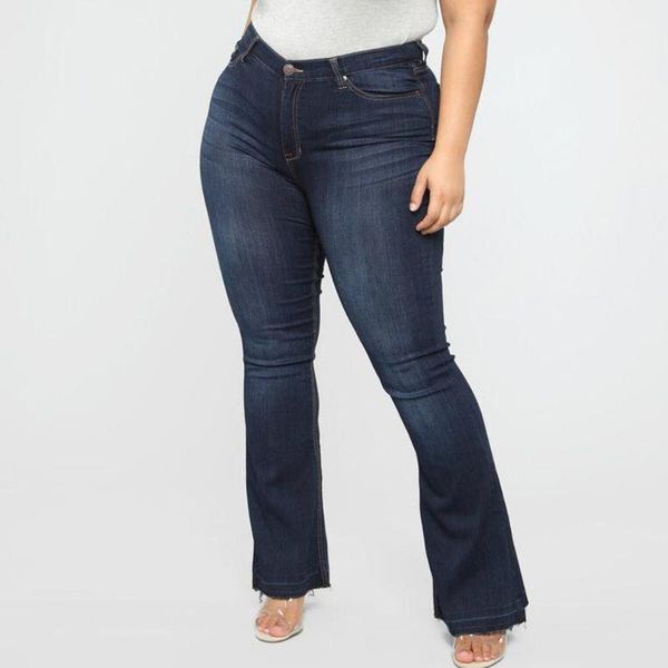 

women's jeans uwardrobe women plus size flare ladies fashion casual autumn denim trousers elastic womens pants cd, Blue