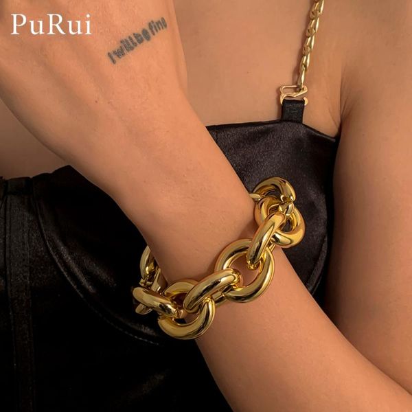 

big ccb chunky link chain bracelets for women men aluminum punk charm bracelet bangles fashion jewelry gift pulseras mujer link,, Black