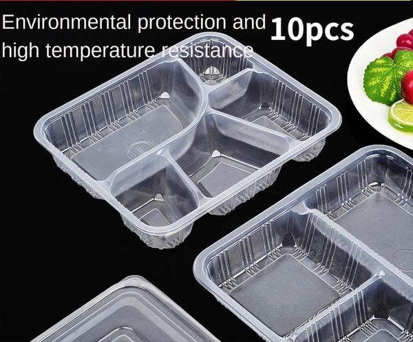 

disposable take out containers box pp plastic transparent black with lid multi-grid restaurant takeaway packaged lunch fruit storage