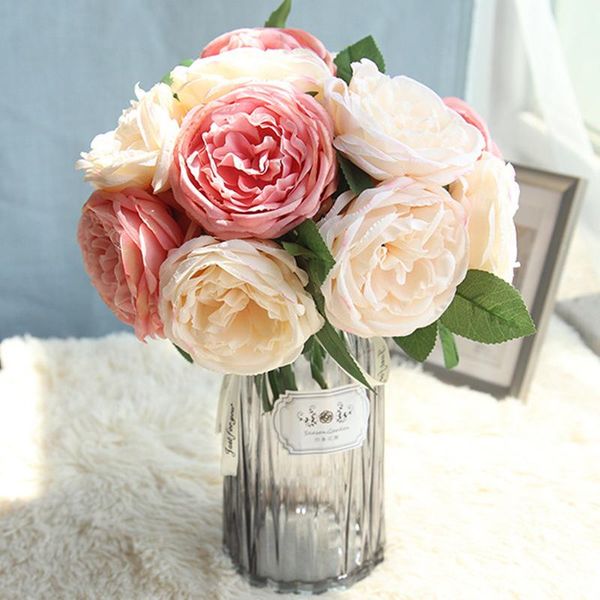 

decorative flowers & wreaths 5 head/bouquet peony artificial rose home decor silk fake flower peonies for wedding diy decoration