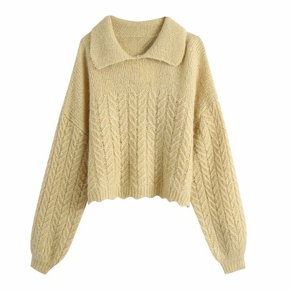 

women autumn wool knitted sweater solid long sleeve loose turn-down collar female pullovers fashion street sweaters clothes 210513, White;black