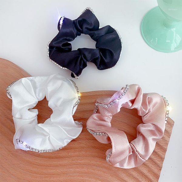 

black white champagne cloth starry bling rhinestone satin elastic hair bands ponytail holders headwear for women1