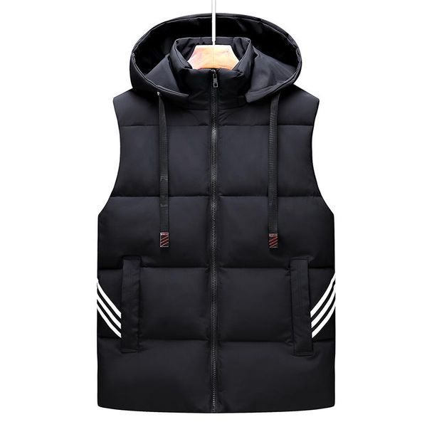 

men's vests 6xl men winter hat detachable down vest casual waistcoat sleeveless jackets male hooded outwear warm coats windproof, Black;white
