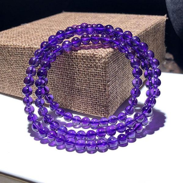 

beaded, strands + natural three laps amethysts 5-6mm round loose beads bracelet, Black