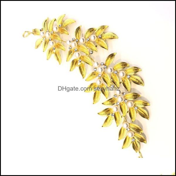 

hair clips & barrettes jewelry leaf bridal tiara headband pearls hairbands for brides bridesmaids wedding headpiece acessories drop delivery, Golden;silver