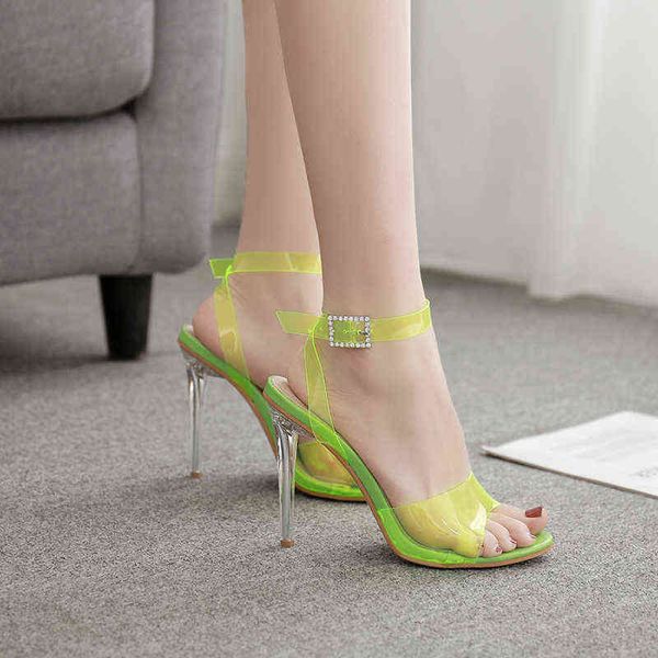 

summer new style with thin high-heeled crystal heel women's sandals all-match banquet dress transparent sandals, Black