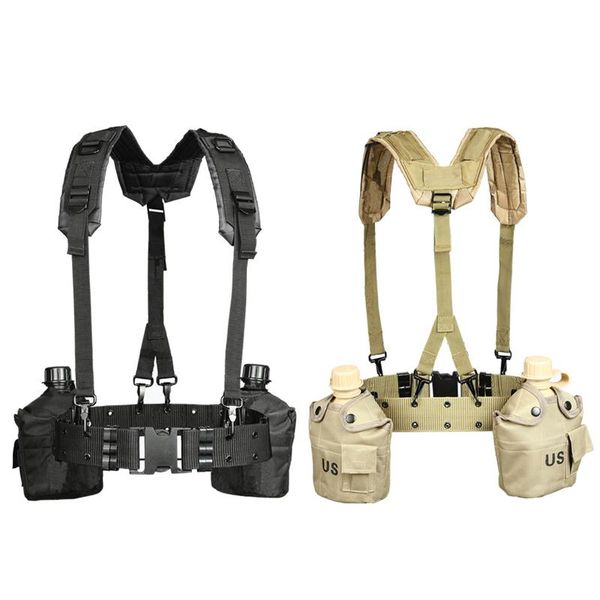 

waist support outdoor 1000d tactical belt for men military combat h-shaped padded soft adjustable sling shoulder strapy, Black;gray