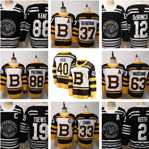

2021 winter classic chicago blackhawks jerseys boston bruins toews debrincat patrick kane seabrook crawford pastrnak bergeron marchand chara, Black;red