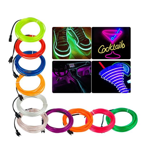 

strips 1m/2m/3m/4m/5m flexible rope el wire neon light waterproof led strip tape tube 10 color glow string dance party decor