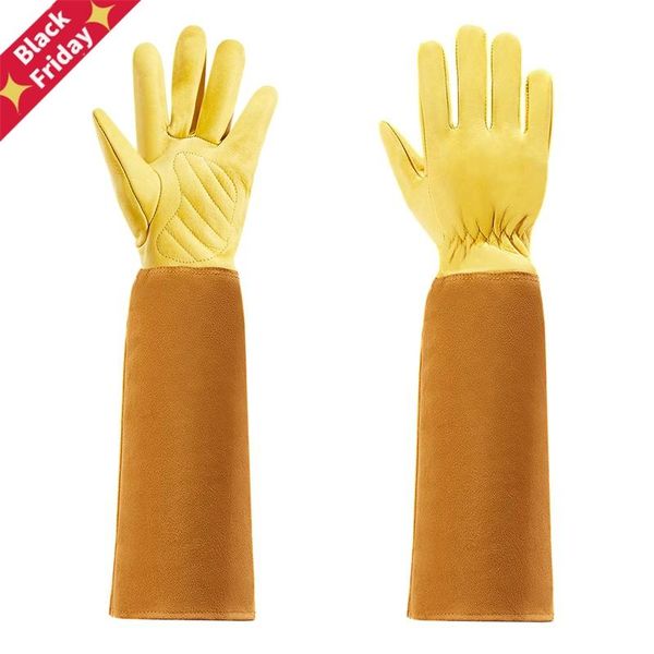 

disposable gloves gardening for women and men thron proof rose pruning cow leather with long forearm protection gauntlet