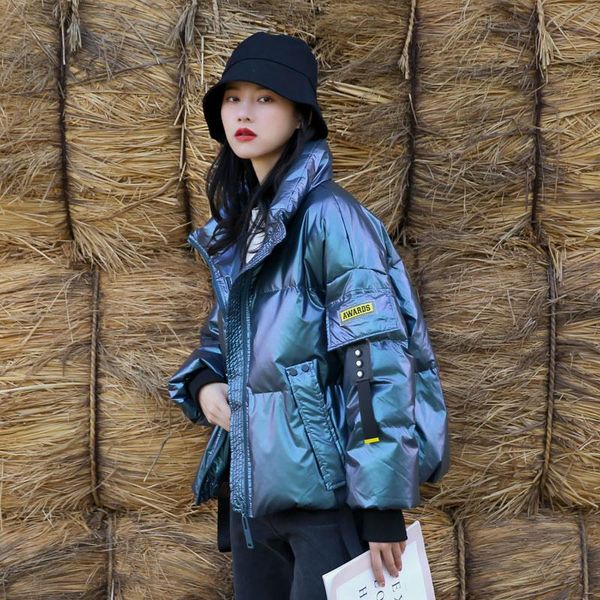 

women's down & parkas bread jacket short off season cotton padded overcoat 2021 winter coat korean fashion loose warm parka lady, Black