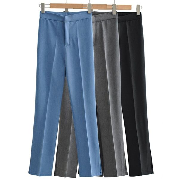

women's pants & capris onebling za woman tra autumn slit side high waist zipper closed casual career straight leg office female suit, Black;white