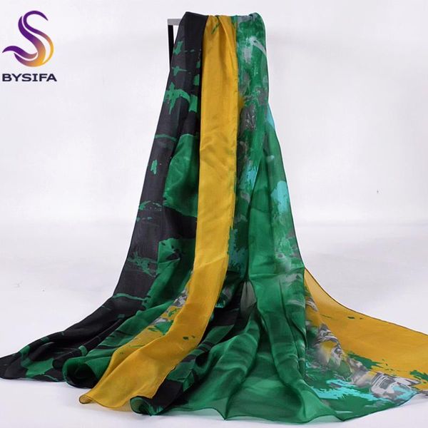 

scarves [bysifa] summer yellow green silk scarf beach shawl 2021 fashion accessories winter ladies long wraps female cape, Blue;gray