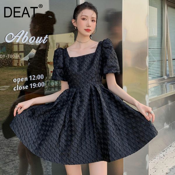 

deat women black patchwork bow a-line backless dress new square neck short puff sleeve loose fit fashion tide summer 7e0880 210428, Black;gray