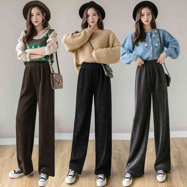 

women's pants & capris winter women high waist wide leg gray black or brown corduroy trousers streetwear warm mujer pantalones efj, Black;white