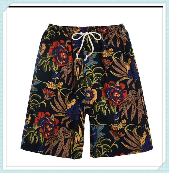 

2021 soccer shorts summer style cotton and linen printed big pants beach men's loose matias aaa222, Black;red