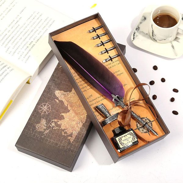 

fountain pens retro calligraphy feather dip pen writing ink bottle set stationery quill vintage office birthday gift